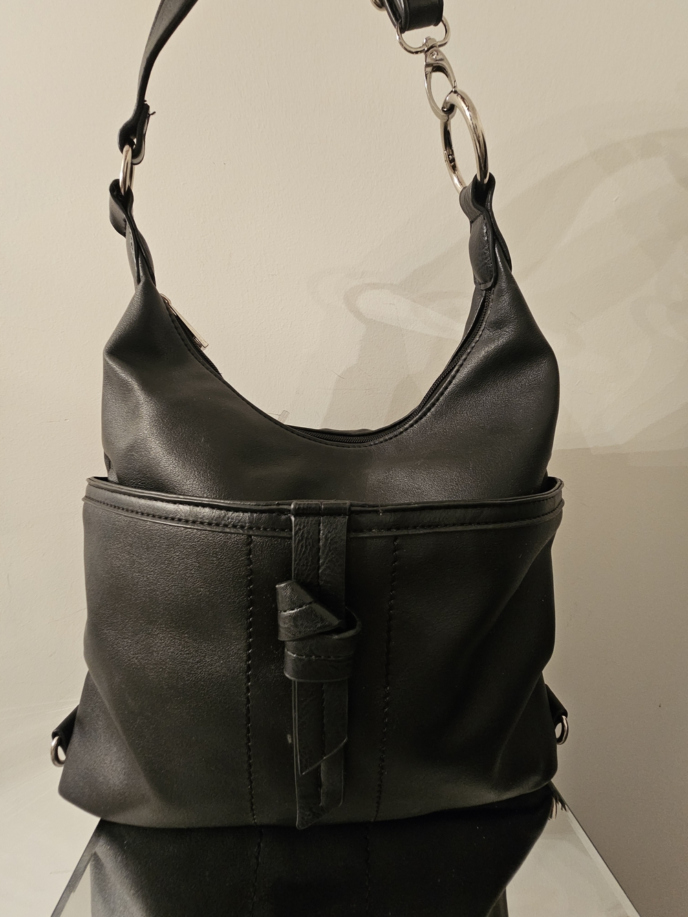Everyday Black Shoulder Bag with Knotted Detail